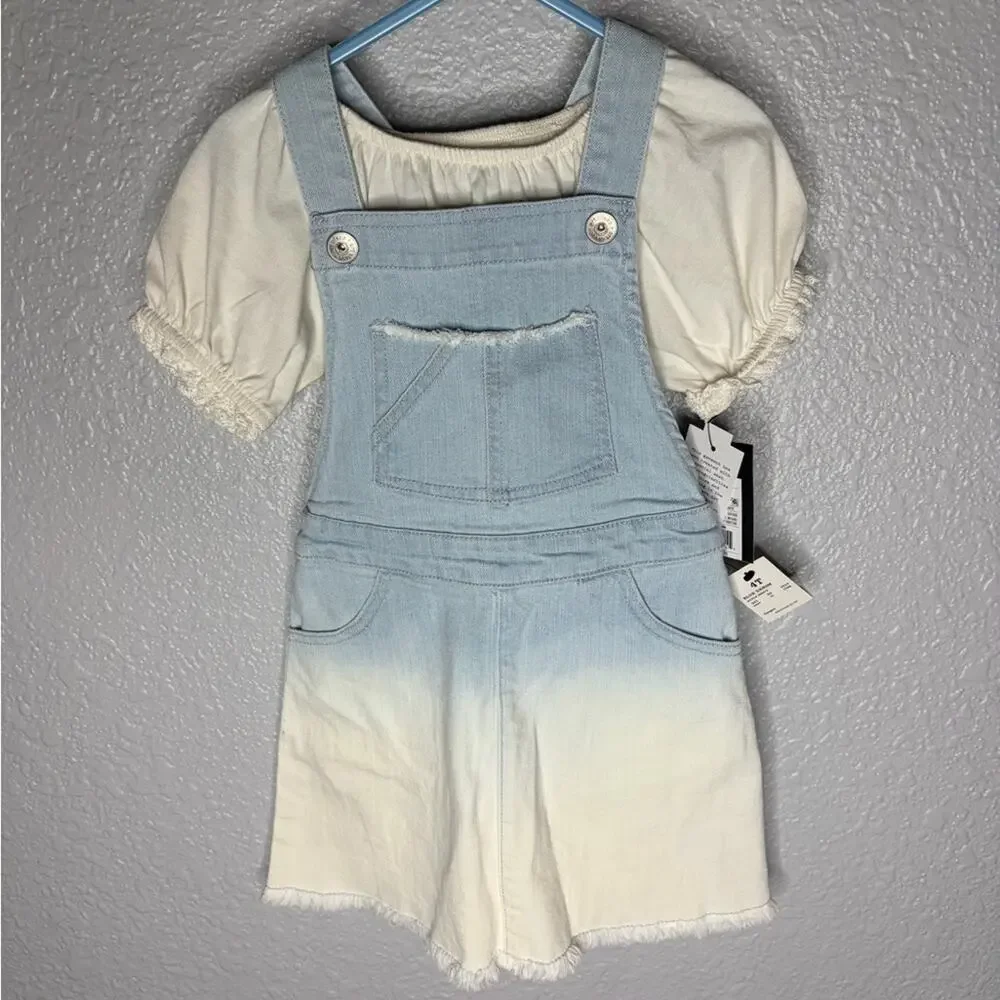 NWT Cat and Jack Target Kids Denim Blue and White Overalls size 4T Summer Shorts